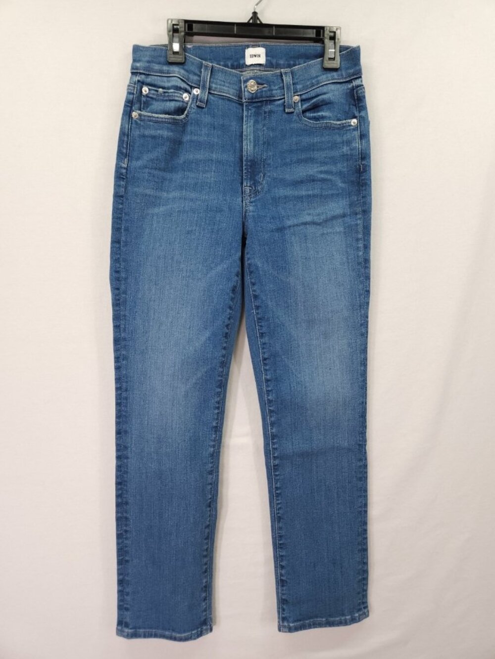 EDWIN Jeans Size 26x25 (Tag24) High Waist Straight Ankle Medium Wash Blue Denim